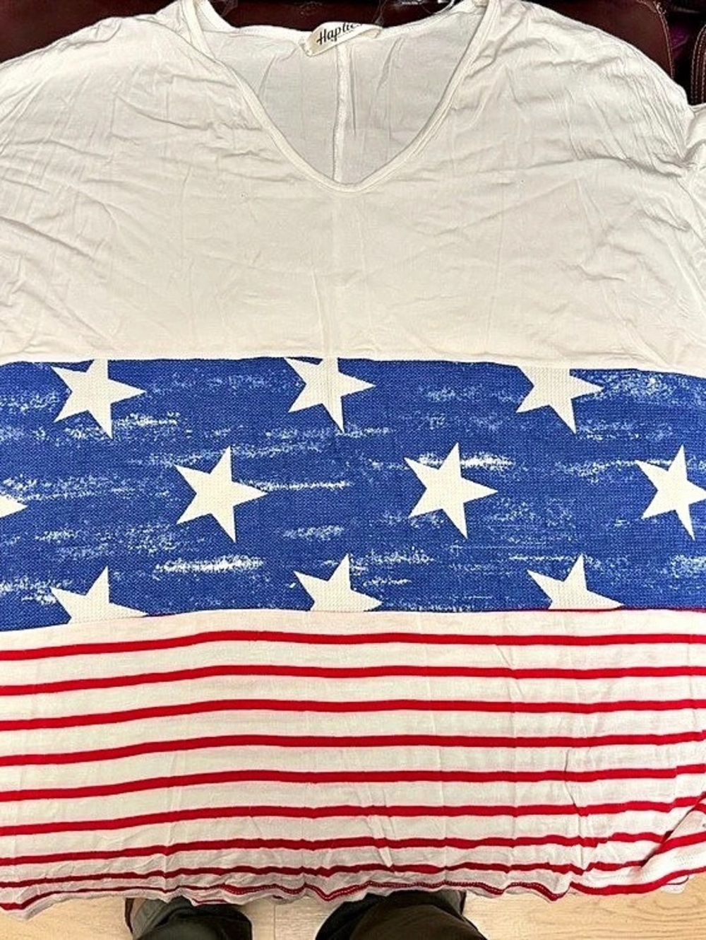 Haptics Embroidery Braided Stripe American Flag Top